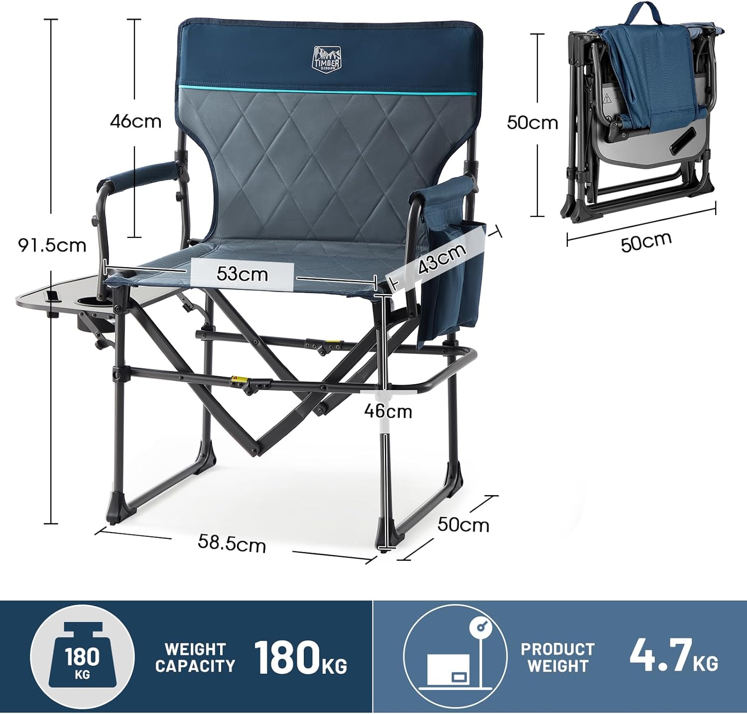 2 Pack Heavy Duty Folding Directors Camping Chairs Blue