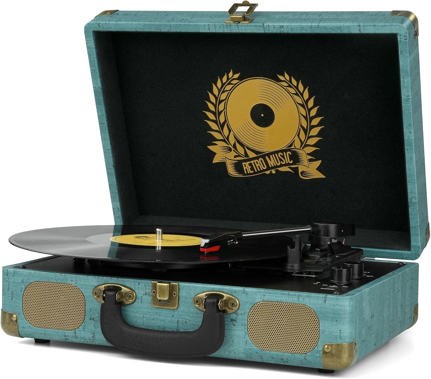 3-Speed Bluetooth Vinyl Record Player Portable Suitcase Turntable Military Green