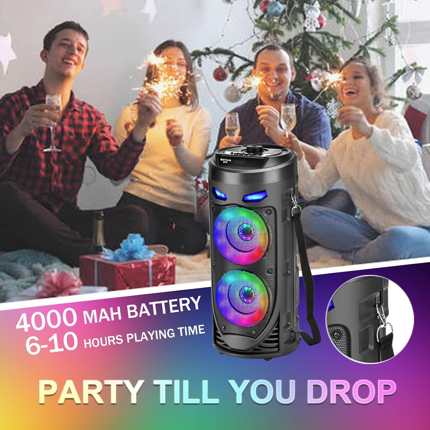 30W Bluetooth Speaker Portable LED Lights TWS AUX USB Loud