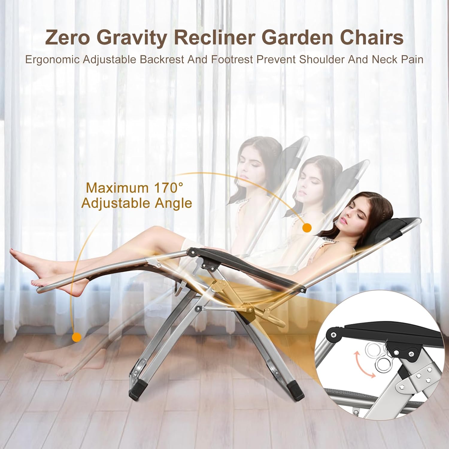 Zero Gravity Folding Sun Lounger Chair 440LBS Heavy Duty Grey