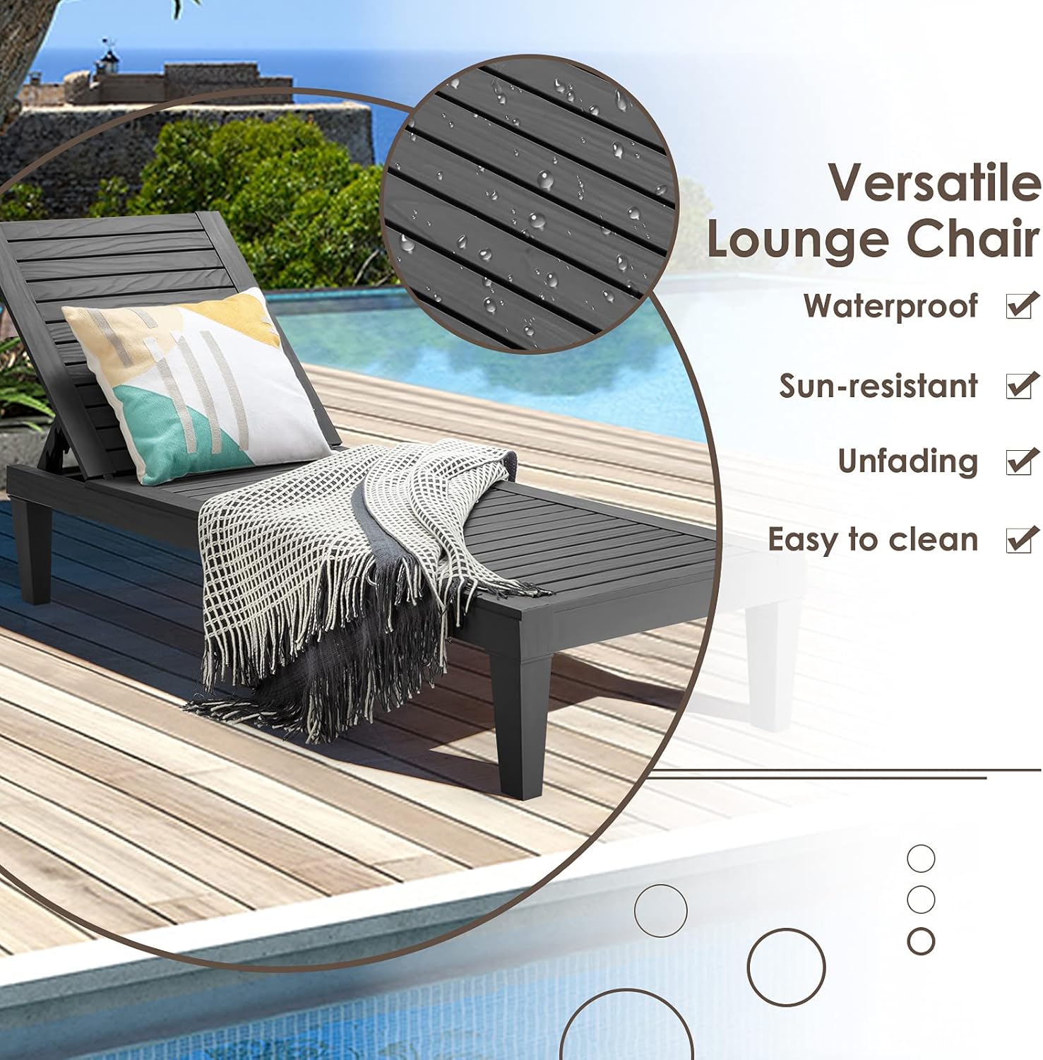 Sun Lounger 5 Position Recliner Chair Black Wood Effect