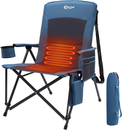 Heated Camping Chair 180kg High Back Folding Chair Blue