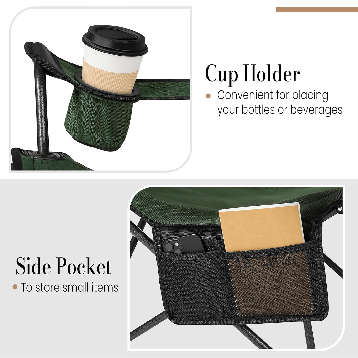 Reclining Camping Chair with Footrest Folding Outdoor Seat Green
