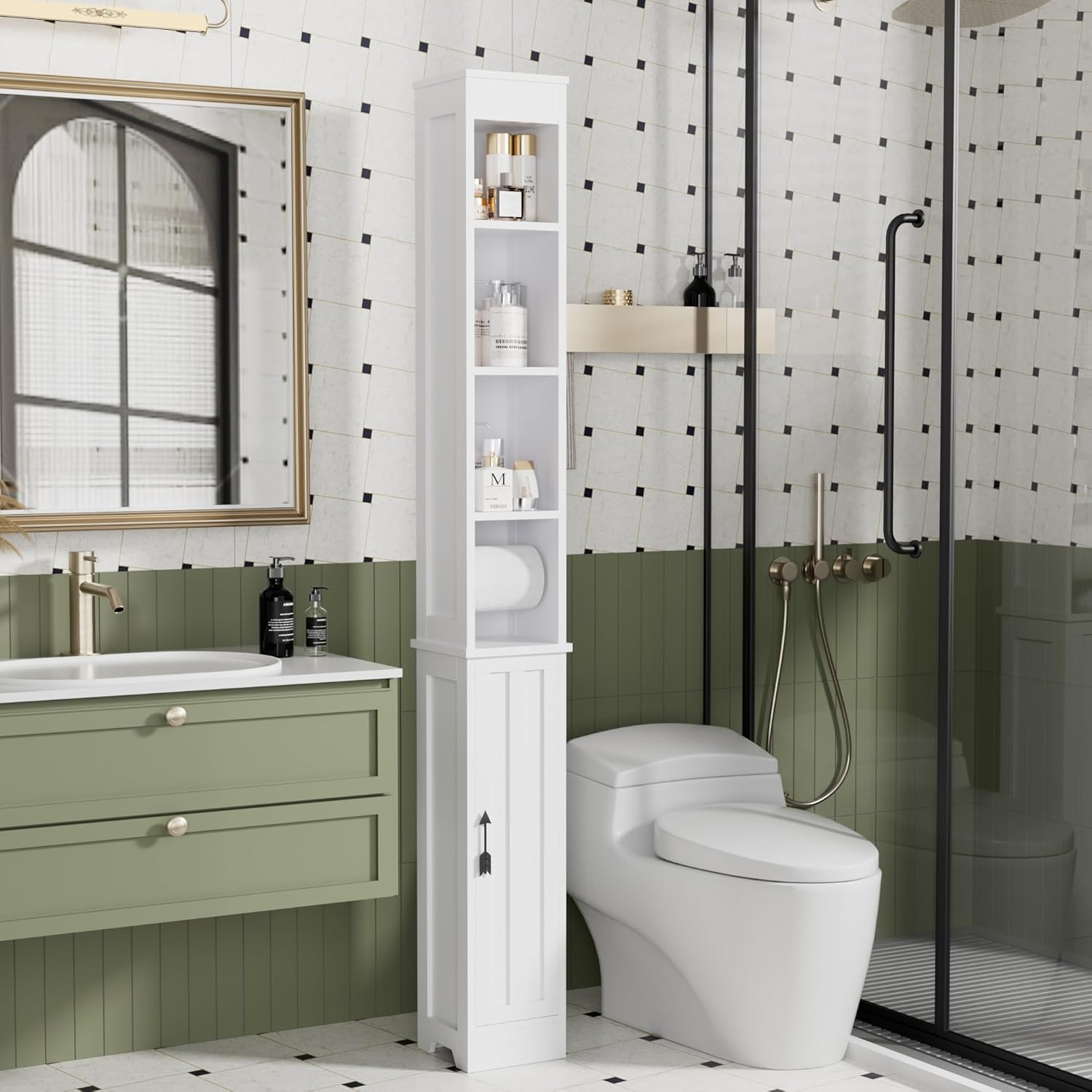 Slim Tall Bathroom Storage Cabinet 6 Shelf Cupboard White