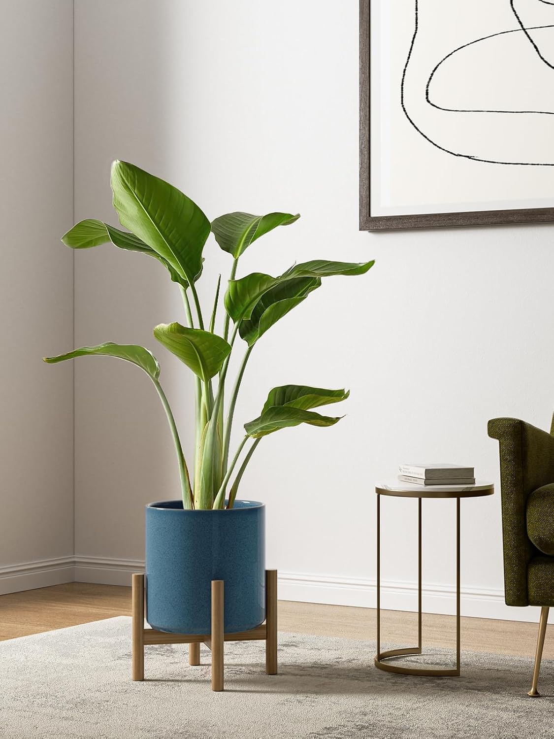 Ceramic Plant Pots Set 3 Harbor Blue Indoor Planters Drainage