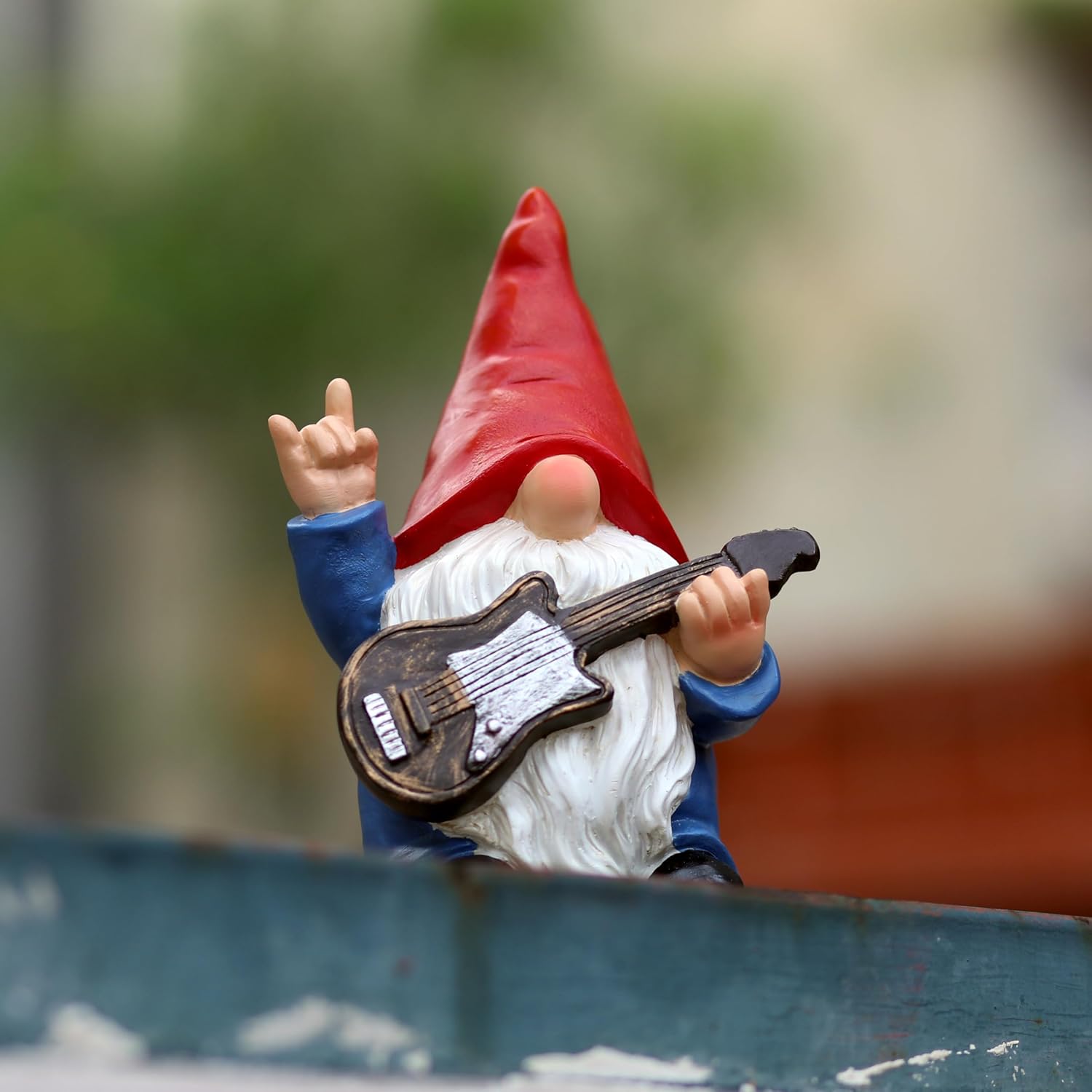 Gnome Guitar Statue Garden Decor Funny Rock Gnome Ornament