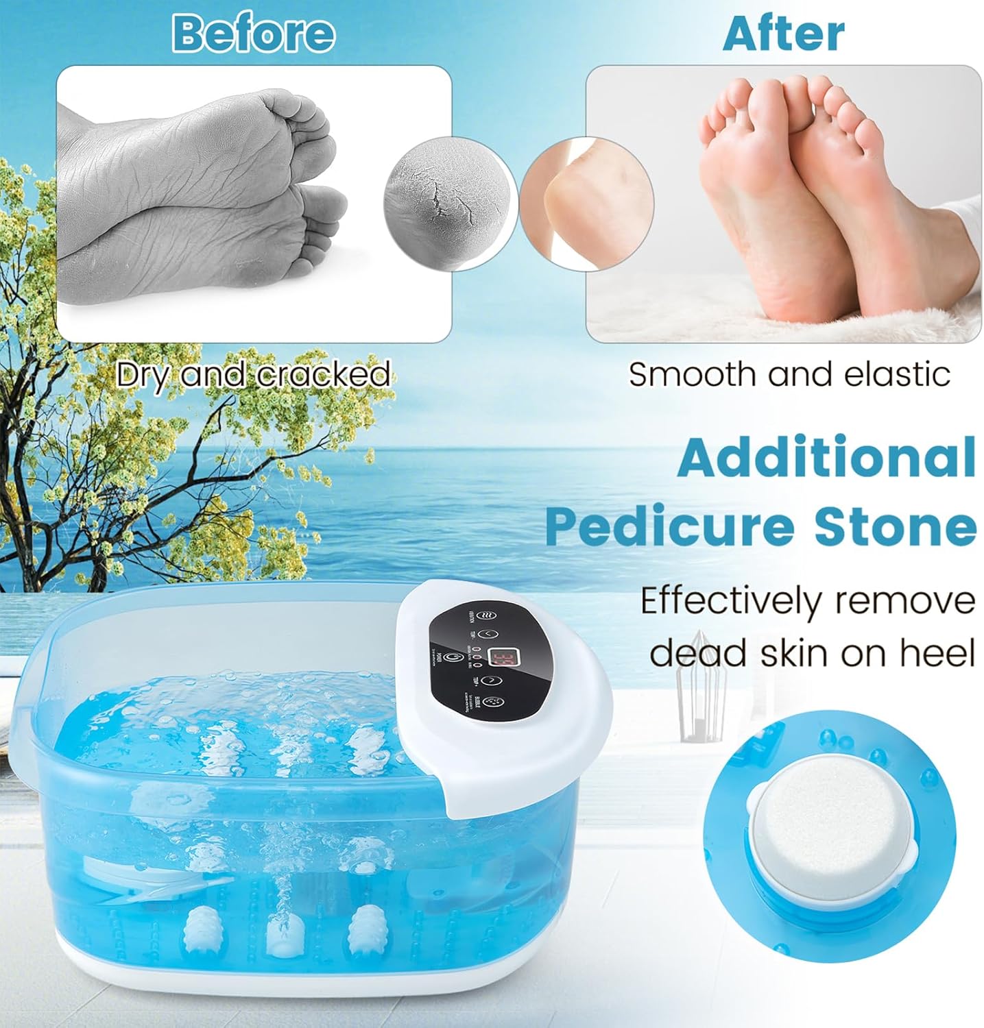 Foot Spa Massager Heat Bubble Vibration Rollers Pedicure Bath
