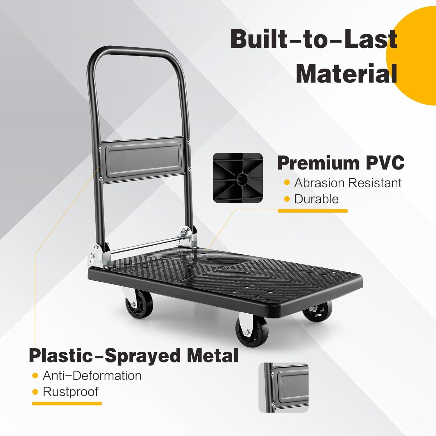 Folding Platform Trolley 200KG Flatbed Cart Black