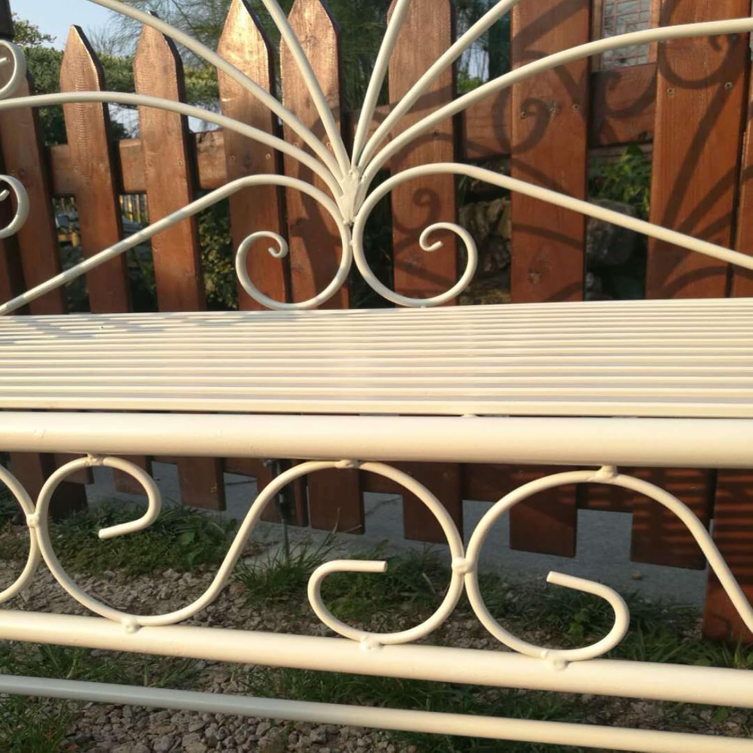 43in Outdoor Garden Bench Metal Patio Bench with Armrests White