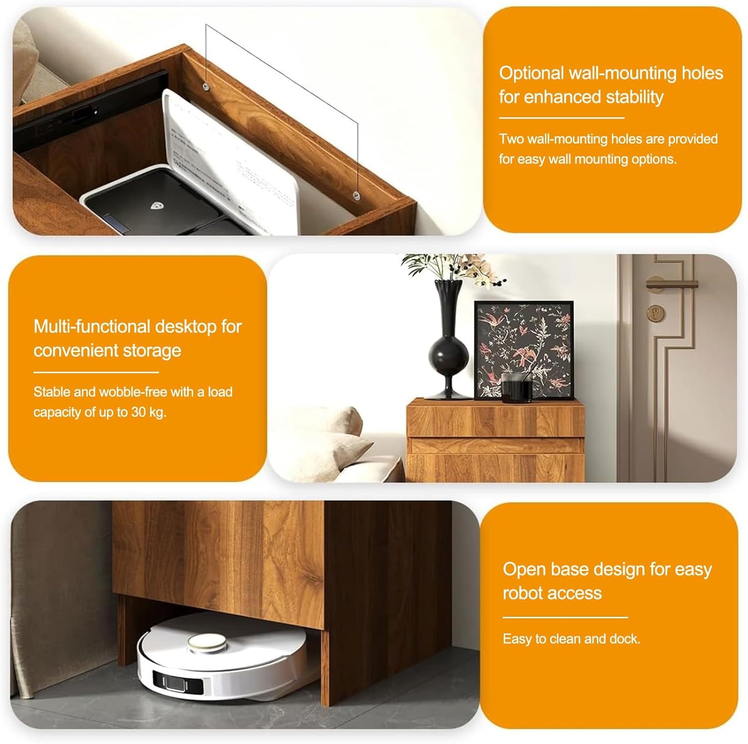 Robot Vacuum Storage Cabinet Hidden Side Table Organizer Pull Out Tray