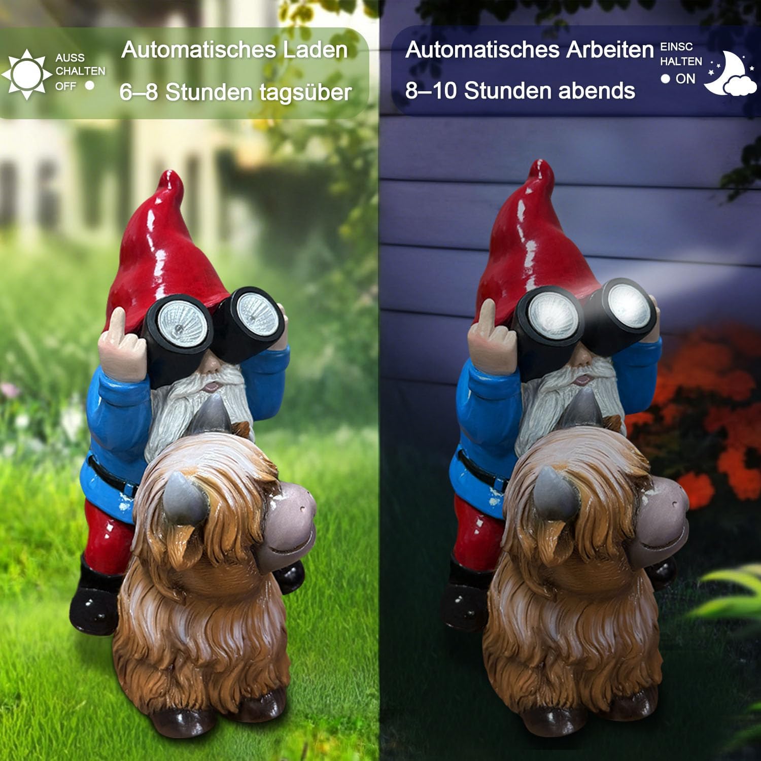 Solar Highland Cow Gnome Garden Statue LED Light Outdoor Decor