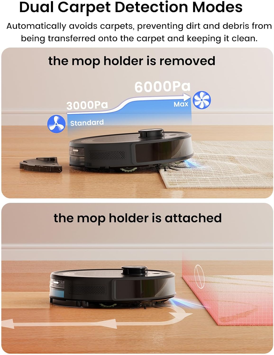 Robot Vacuum Mop Self Empty 6000Pa LiDAR Mapping WiFi 75 Day Auto