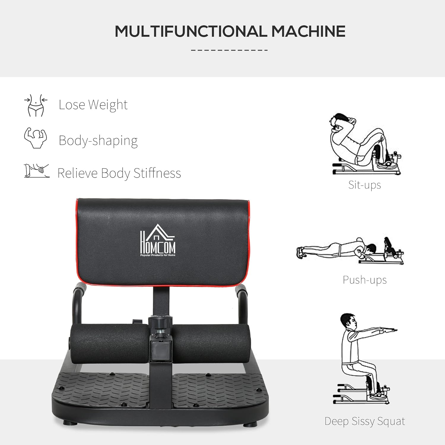 3 in 1 Squat Machine Hip Thrust Bench Push Up Stand Home Gym