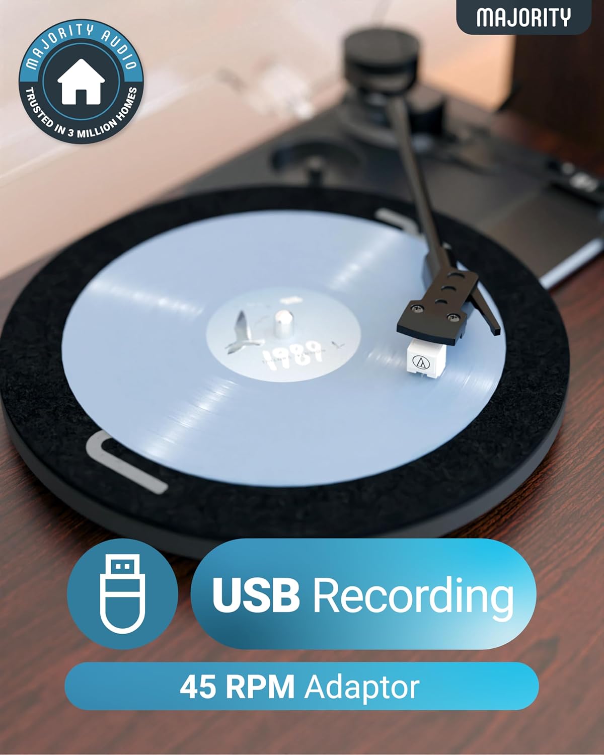 Bluetooth Vinyl Record Player Turntable with External Speakers USB Recording
