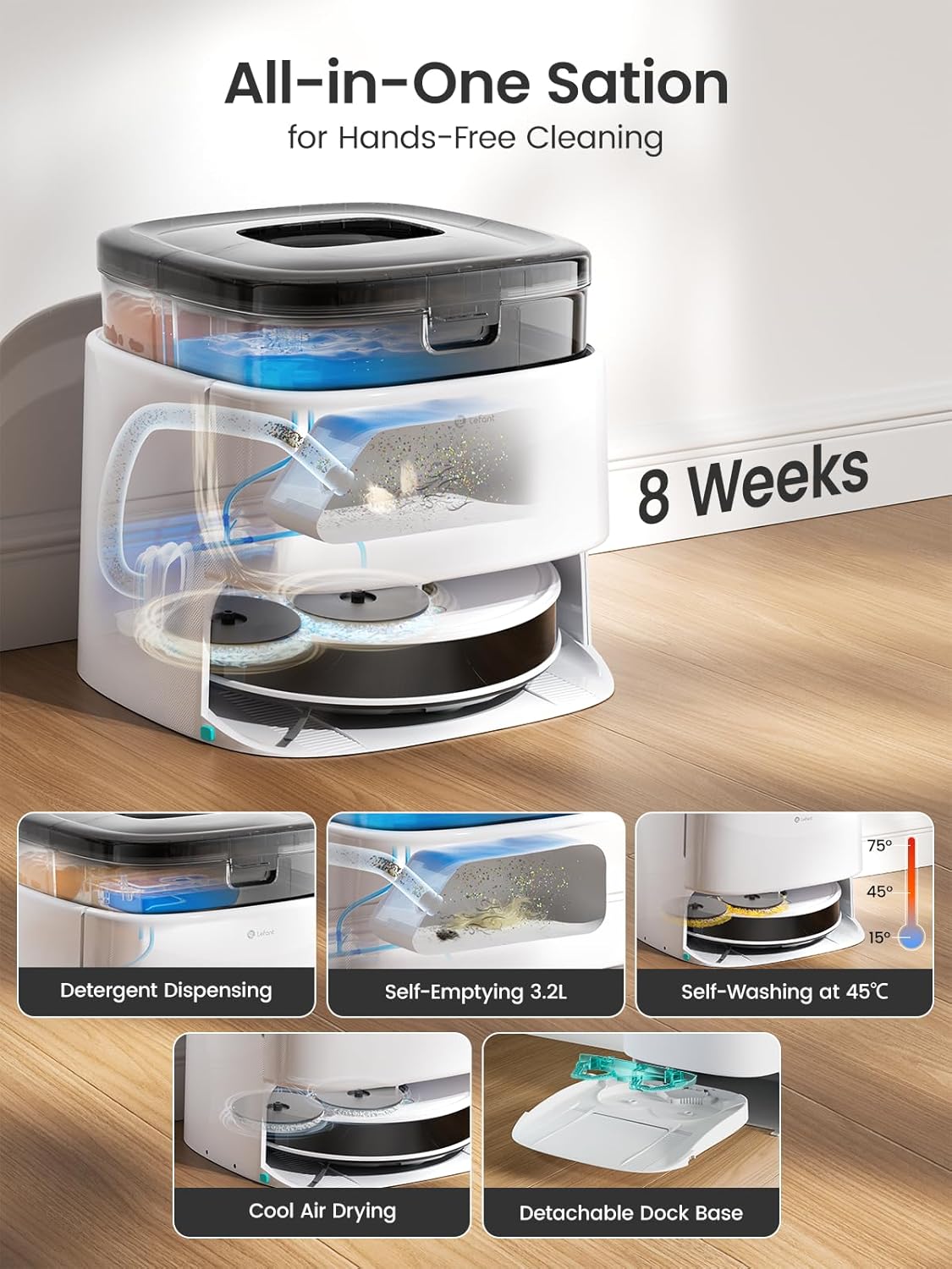 Robot Vacuum Mop Self Empty 12000Pa Auto Wash LiDAR WiFi