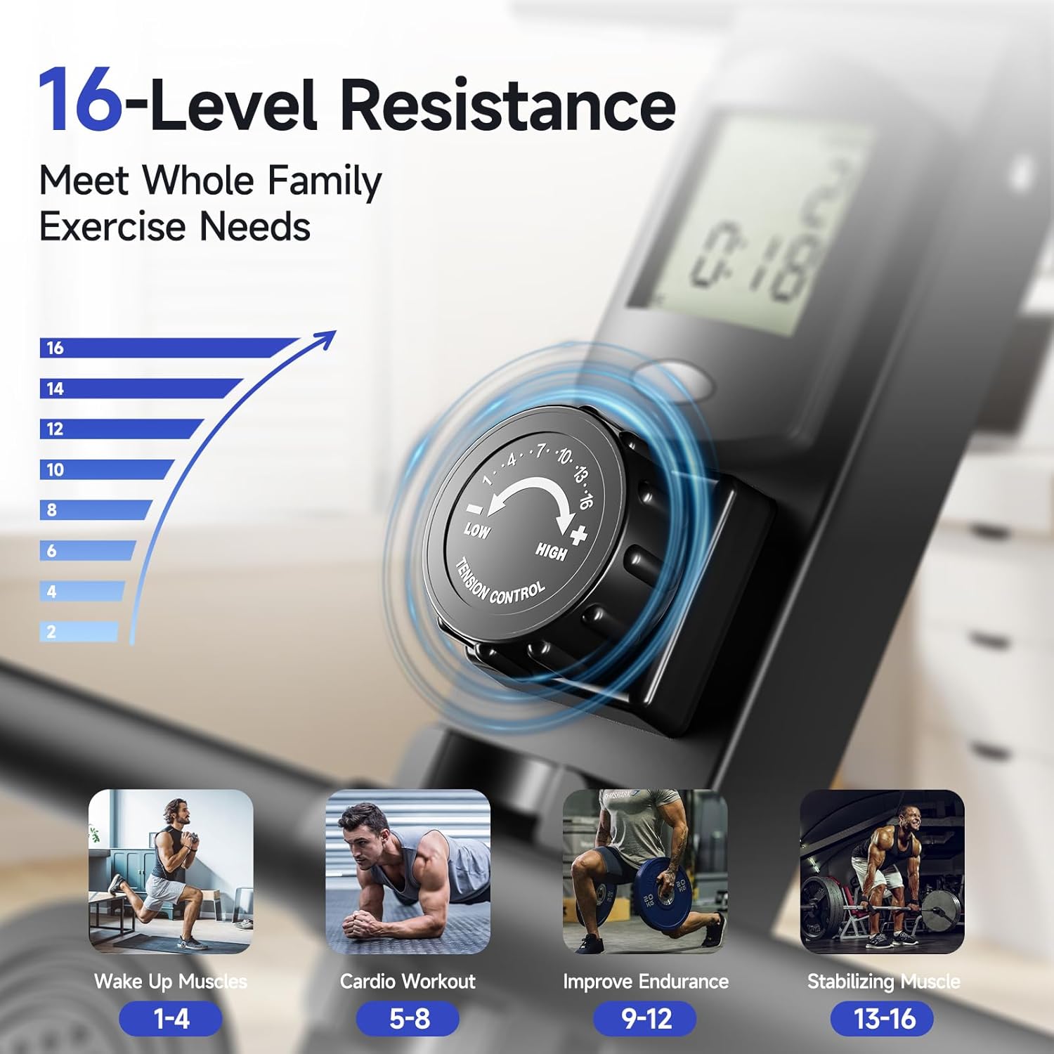 Magnetic Rowing Machine Foldable Home Gym Rower 16 Resistance