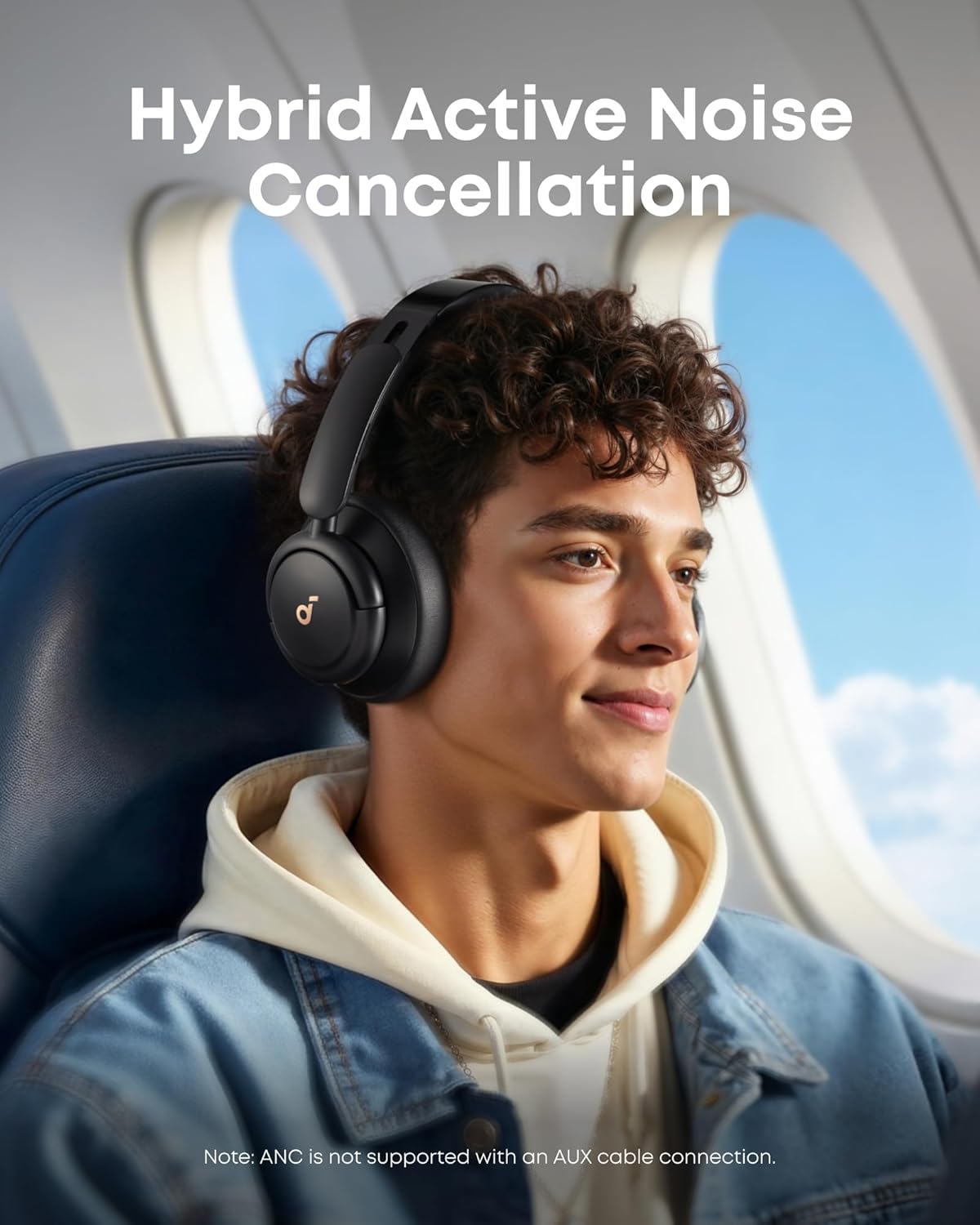 Wireless Hybrid Noise Cancelling Over Ear Headphones 50Hr Battery Black