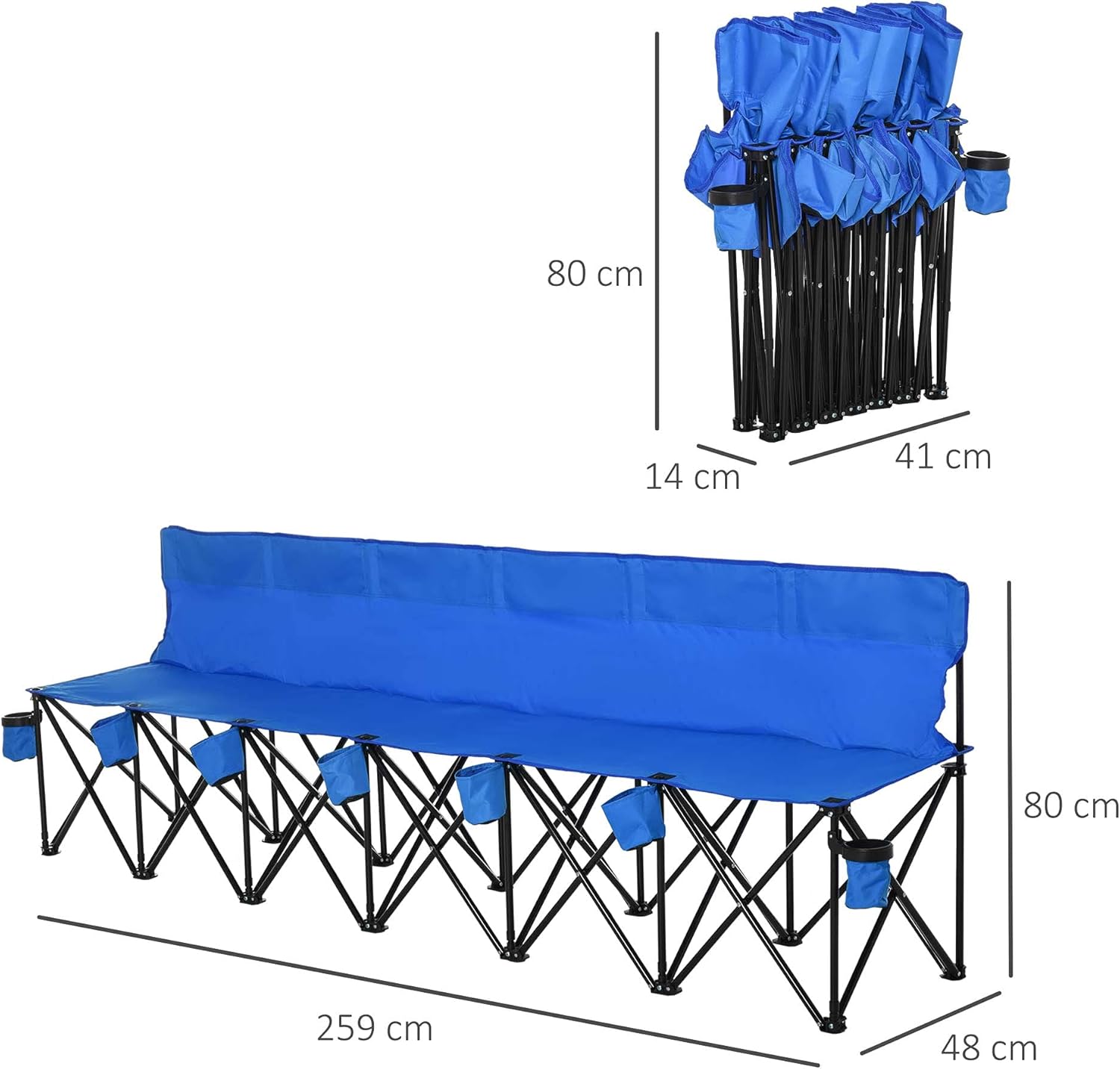 6 Seater Folding Camping Bench Portable Outdoor Chair Blue