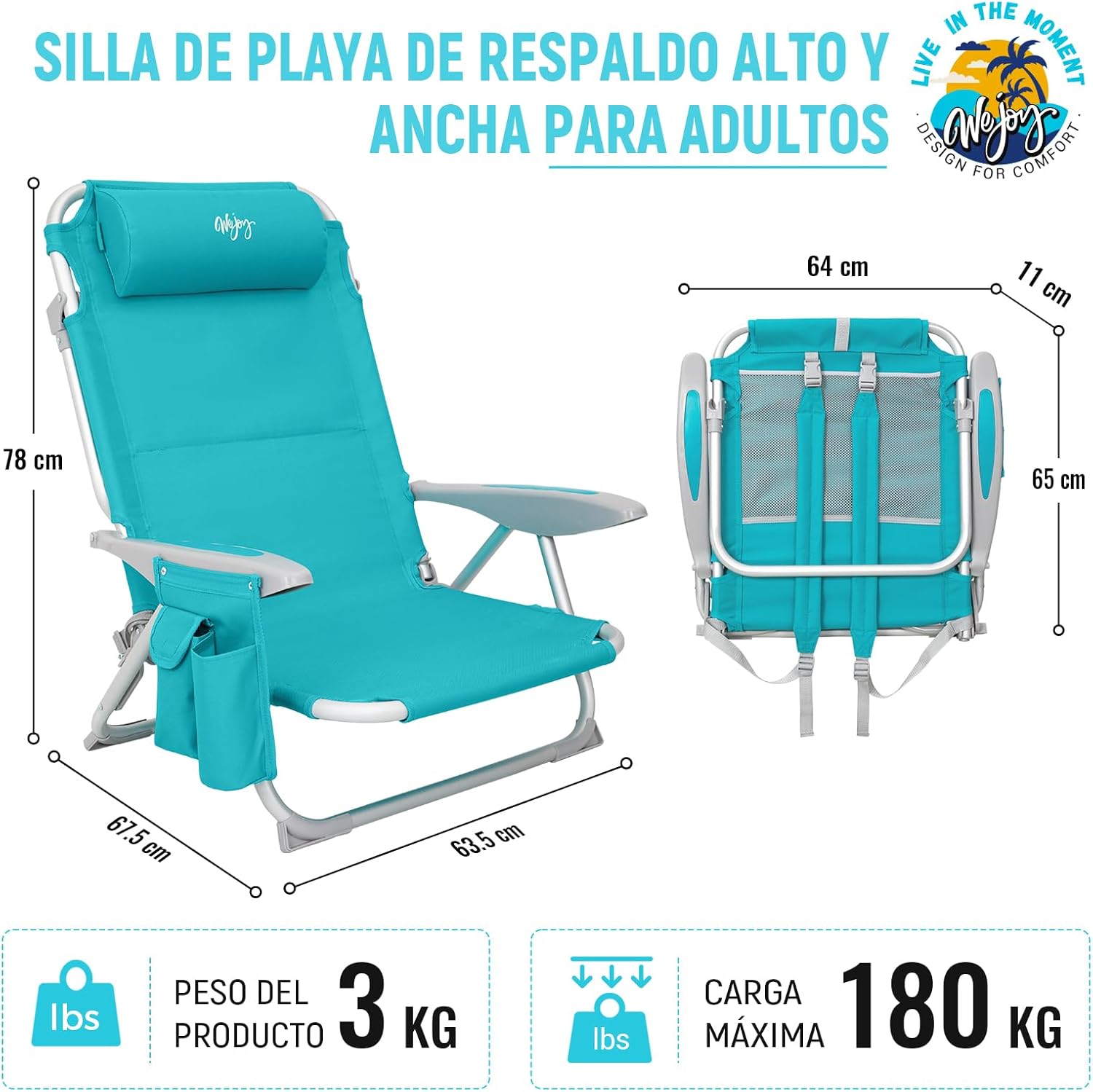 Cyan Adjustable Beach Chair Folding Reclining Camping Seat
