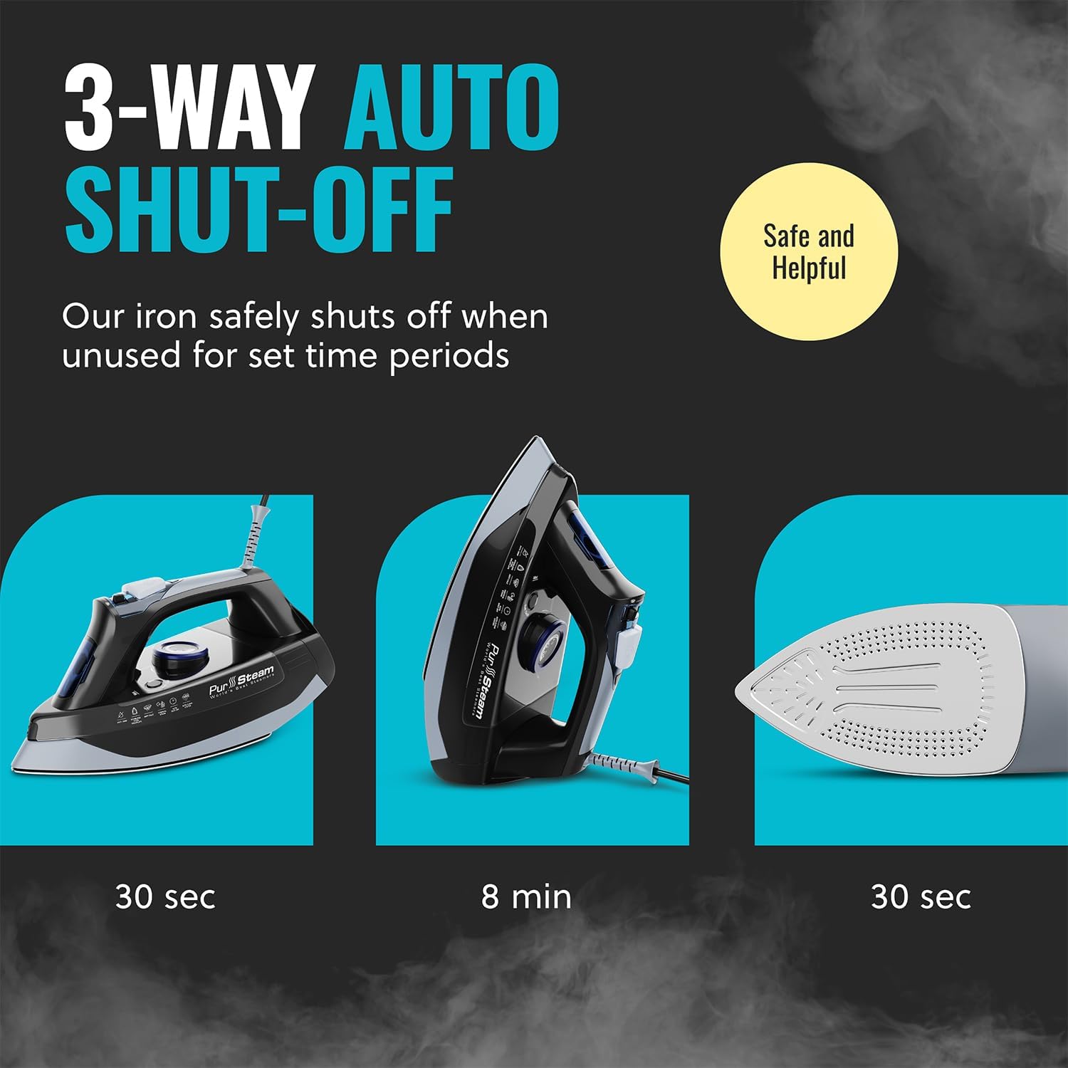 Powerful Steam Iron 3050W Stainless Soleplate Self Clean Auto Shutoff