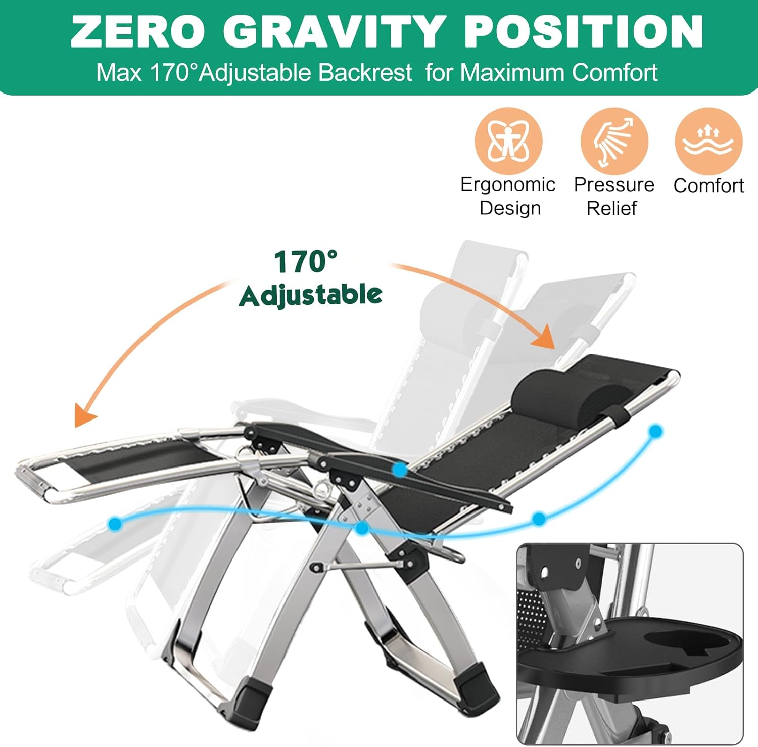 Zero Gravity Recliner Chair Folding Garden Lounger 200kg Grey