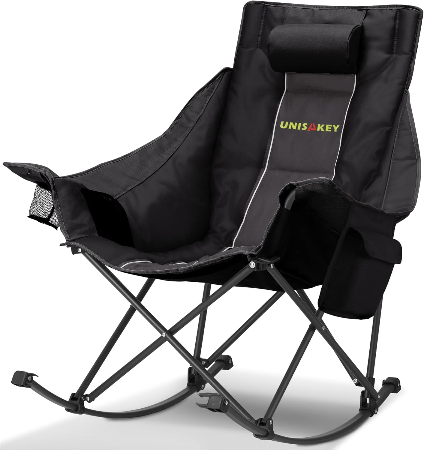 Oversized Rocking Camping Chair with Headrest 400LB Grey