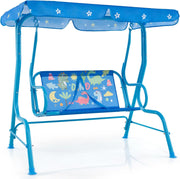 Kids 2 Seat Swing Chair Blue Canopy Safety Belts