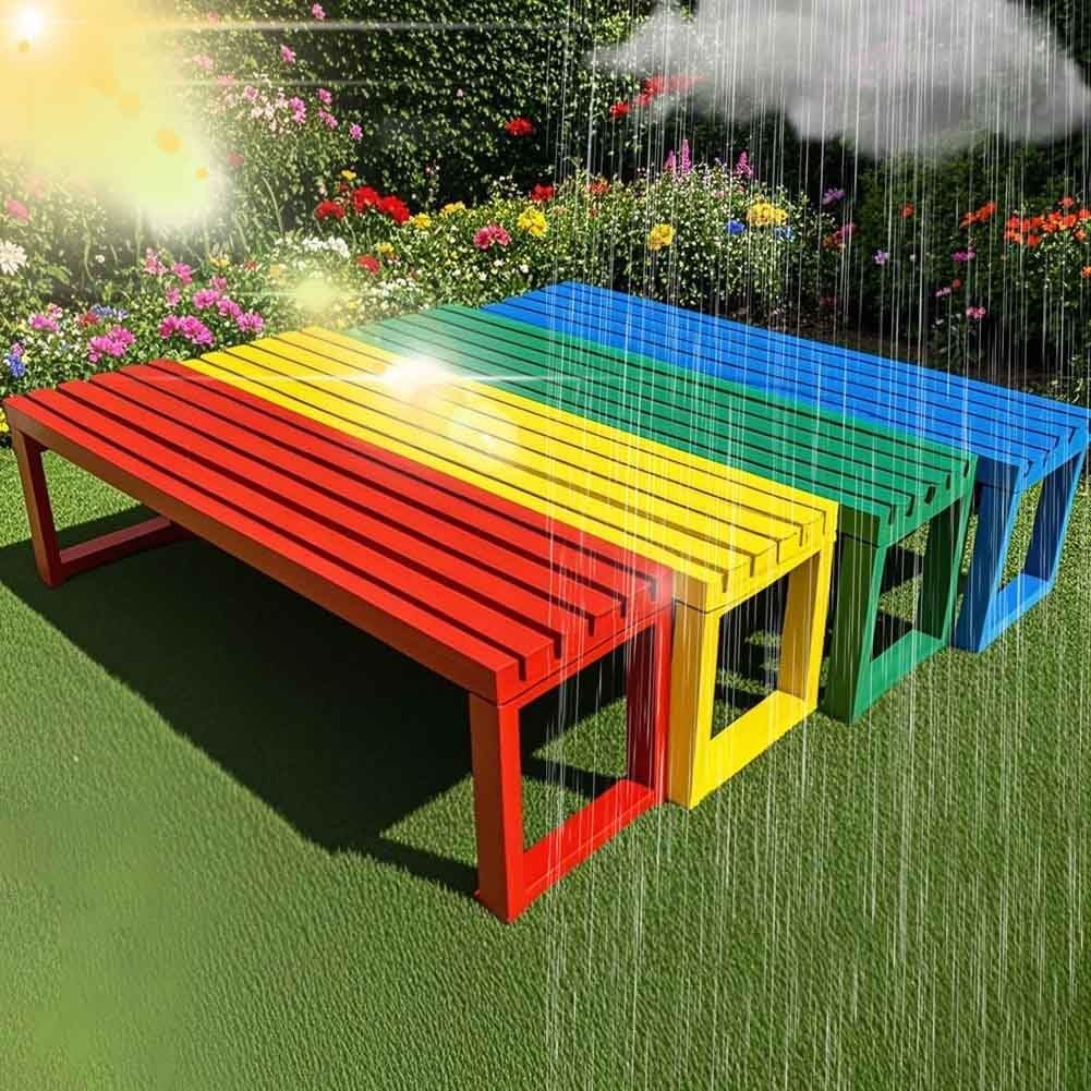 Metal Garden Bench 1m Backless Outdoor Park Patio Seat Cream