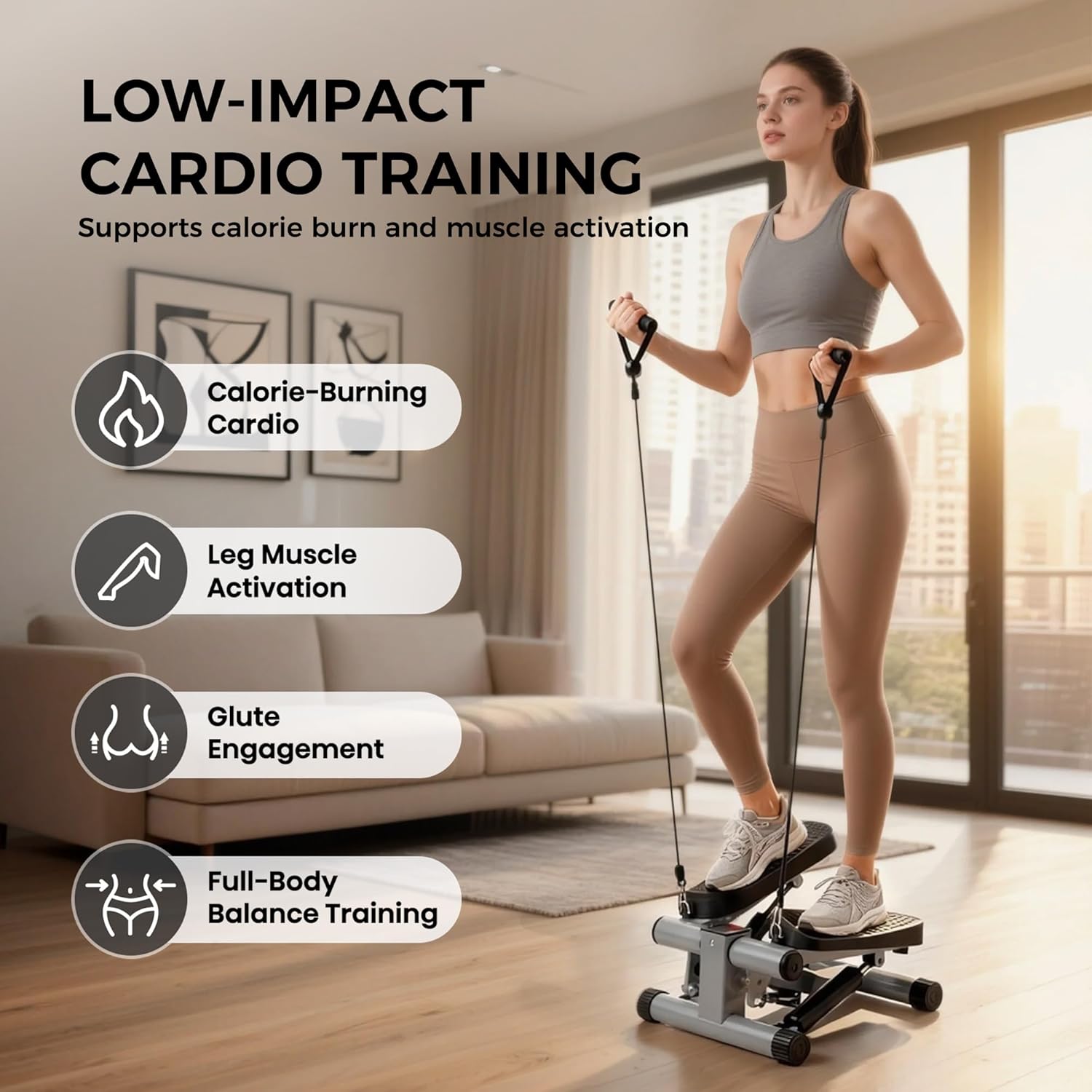 Mini Stepper Exercise Machine with Resistance Bands LCD Monitor