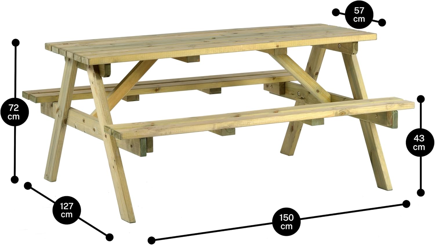 6 Seater Wooden Picnic Table A Frame Garden Patio Bench 150cm