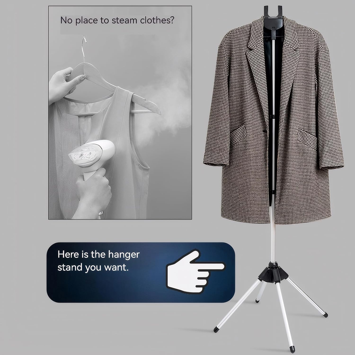 Clothes Steamer Stand Rack with Ironing Glove Pad Portable