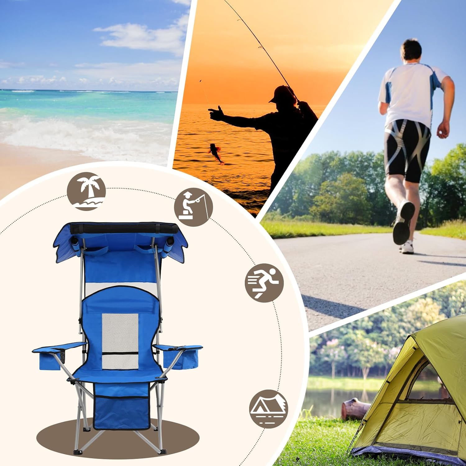 Canopy Camping Chair with Cooler Cup Holder Sky Blue