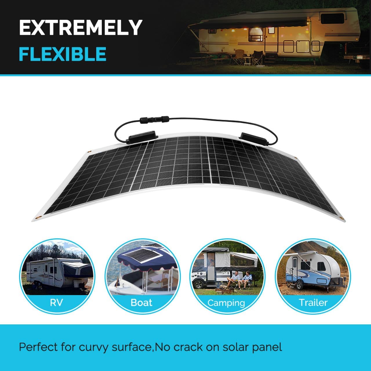 50W Flexible Solar Panel 12V RV Marine Van Roof