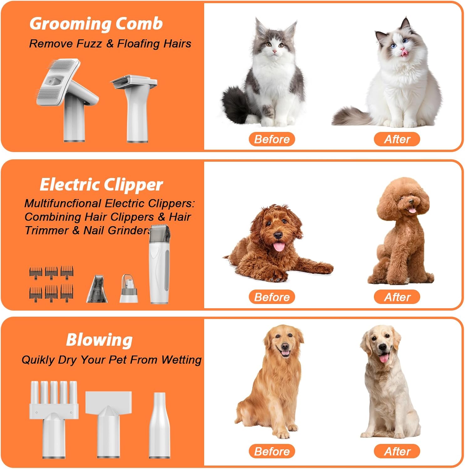 Pet Grooming Vacuum Kit 10 Tools Clipper Nail Grinder 2L White