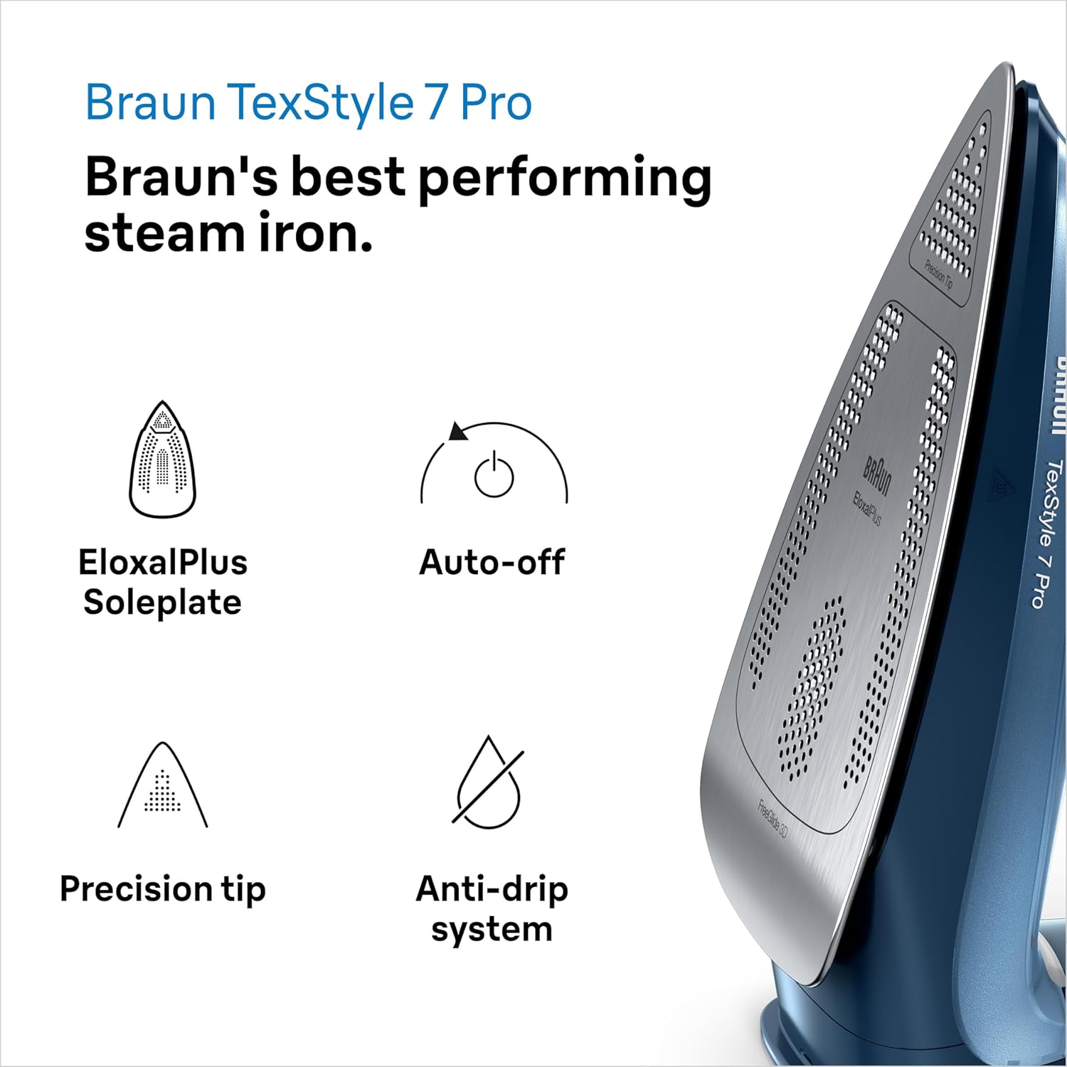 3000W Steam Iron 225g Steam Shot FreeGlide Soleplate Auto Shut Off