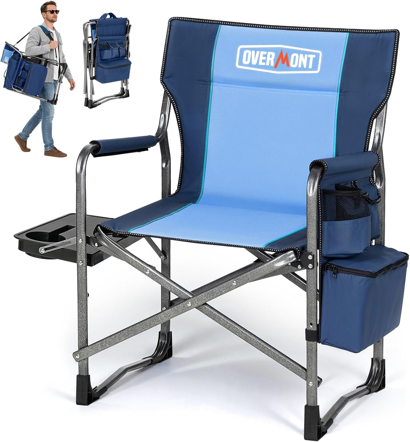Heavy Duty Folding Camping Chair 180kg Cooler Table Blue