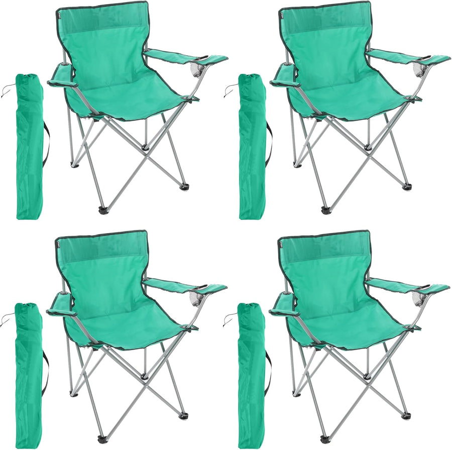 4 Pack Green Folding Camping Chairs with Cup Holder