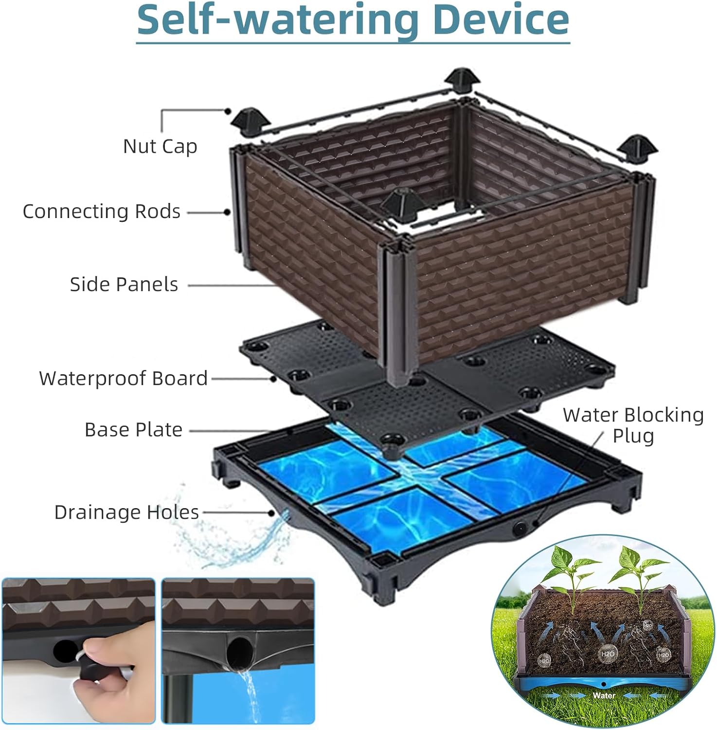 Raised Garden Bed 4 Pack Self Watering Deep Planter Box 50cm