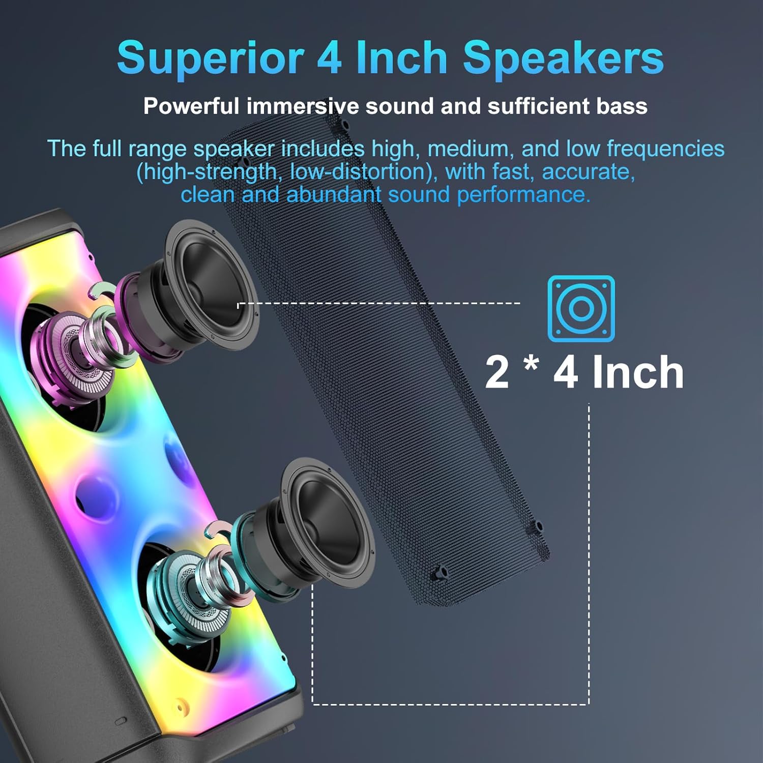 80W Bluetooth Speaker Party Karaoke LED Lights TWS Mic