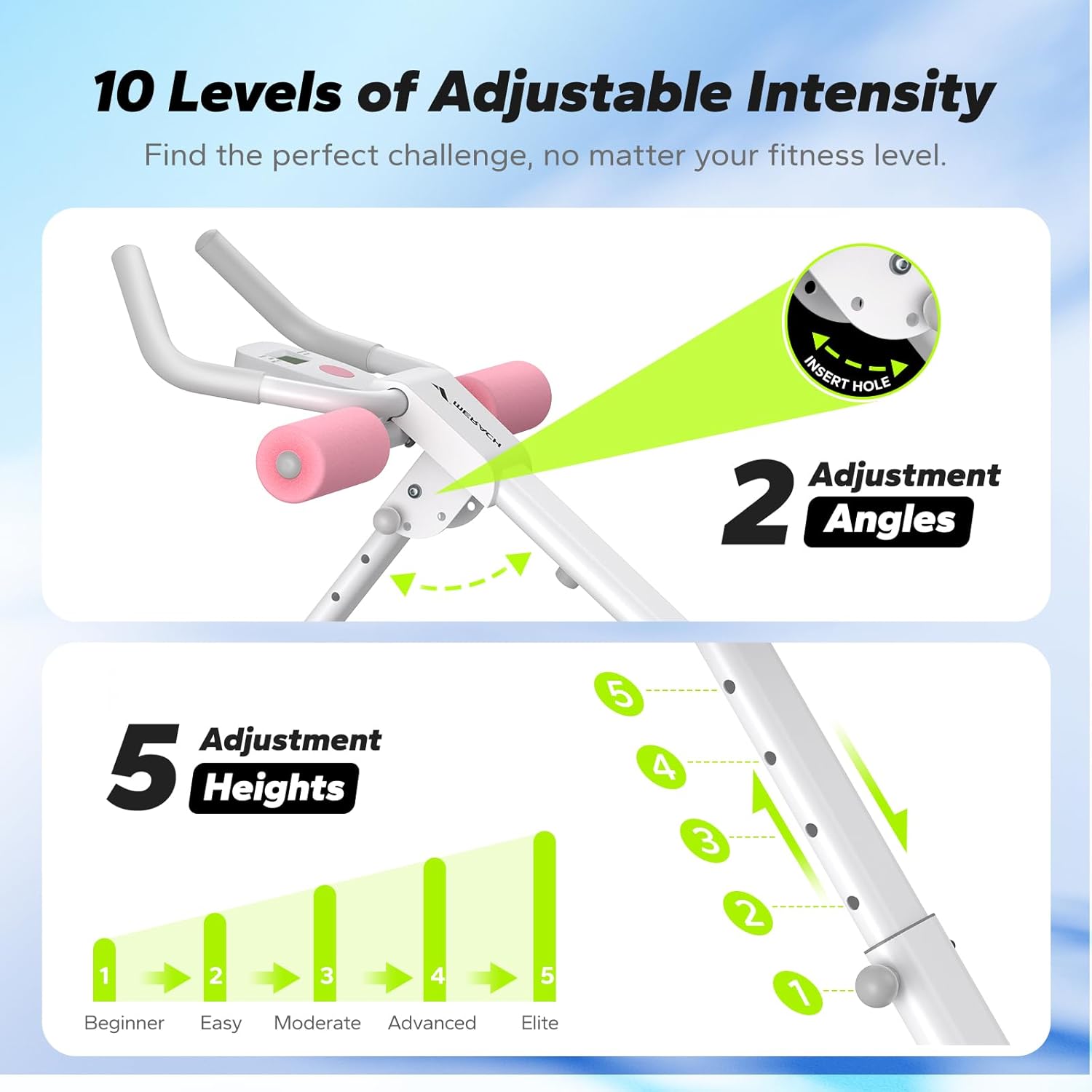 Foldable Ab Machine Adjustable Core Trainer Home Gym Pink