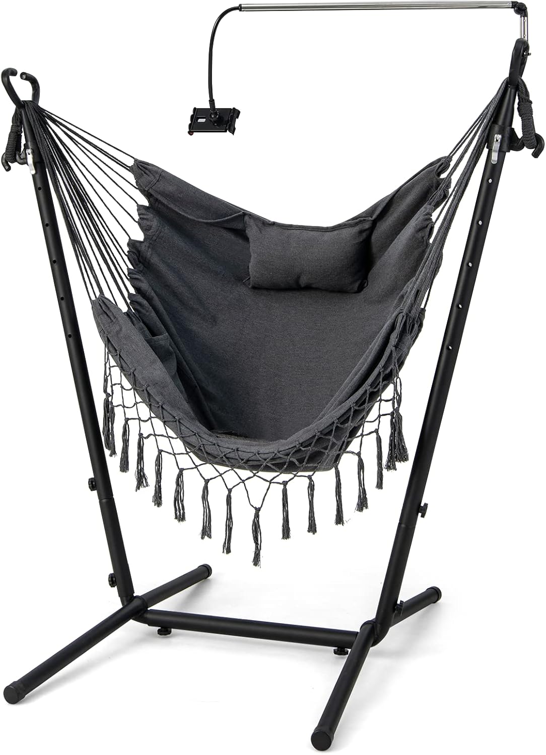 Hammock Chair with Stand Phone Holder Grey Swing Seat