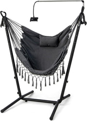 Hammock Chair with Stand Phone Holder Grey Swing Seat