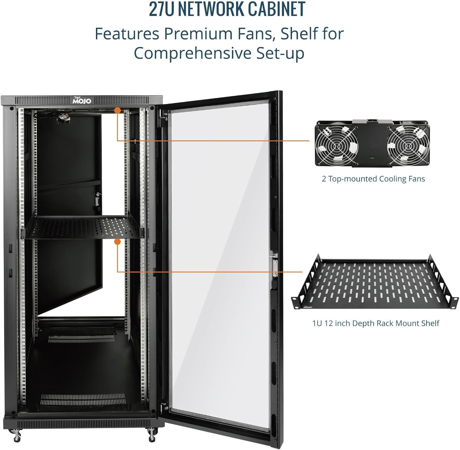 27U Free Standing Server Rack Cabinet Glass Door 600mm