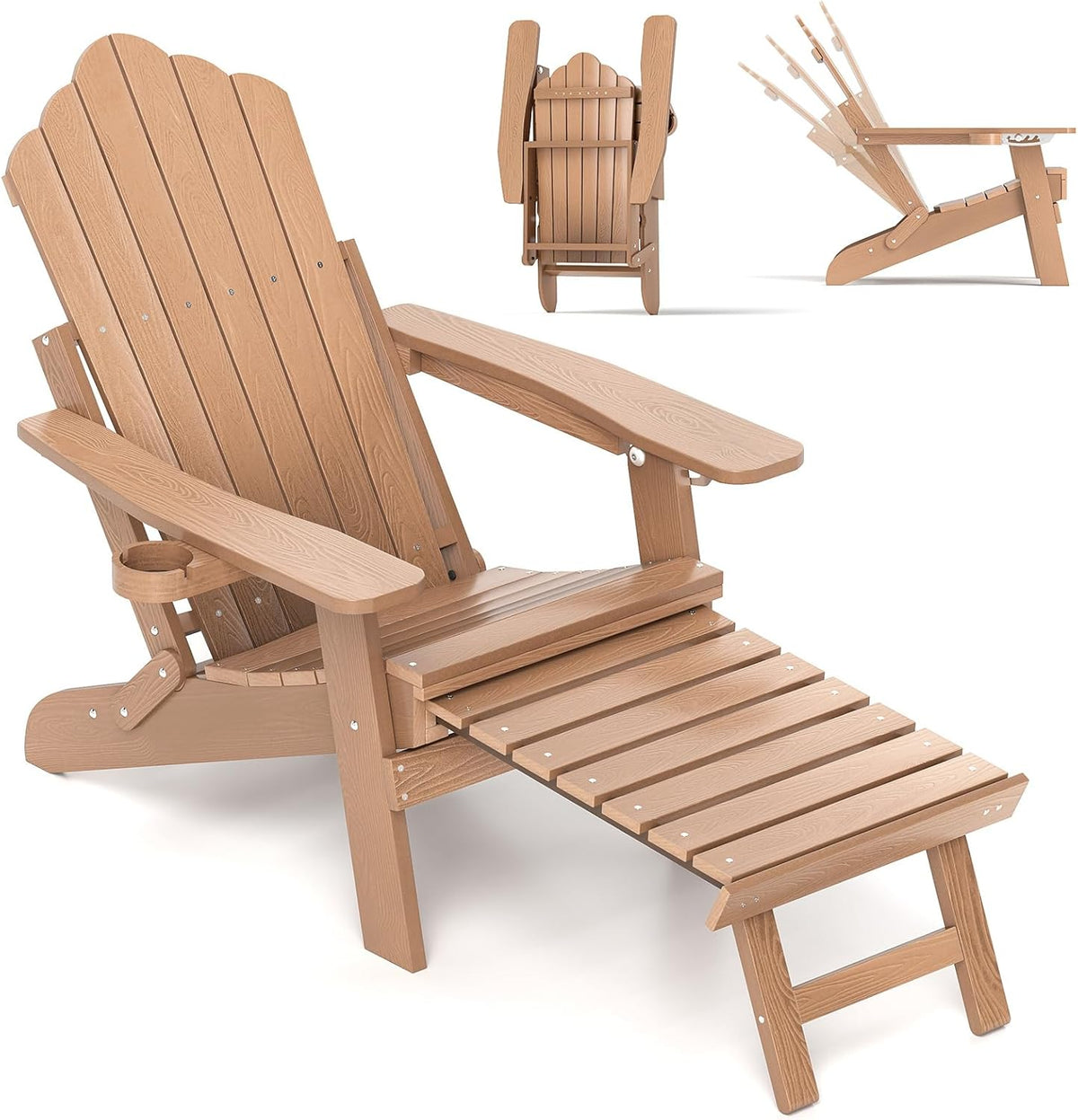 Adirondack Garden Lounge Chair Adjustable Footrest Brown