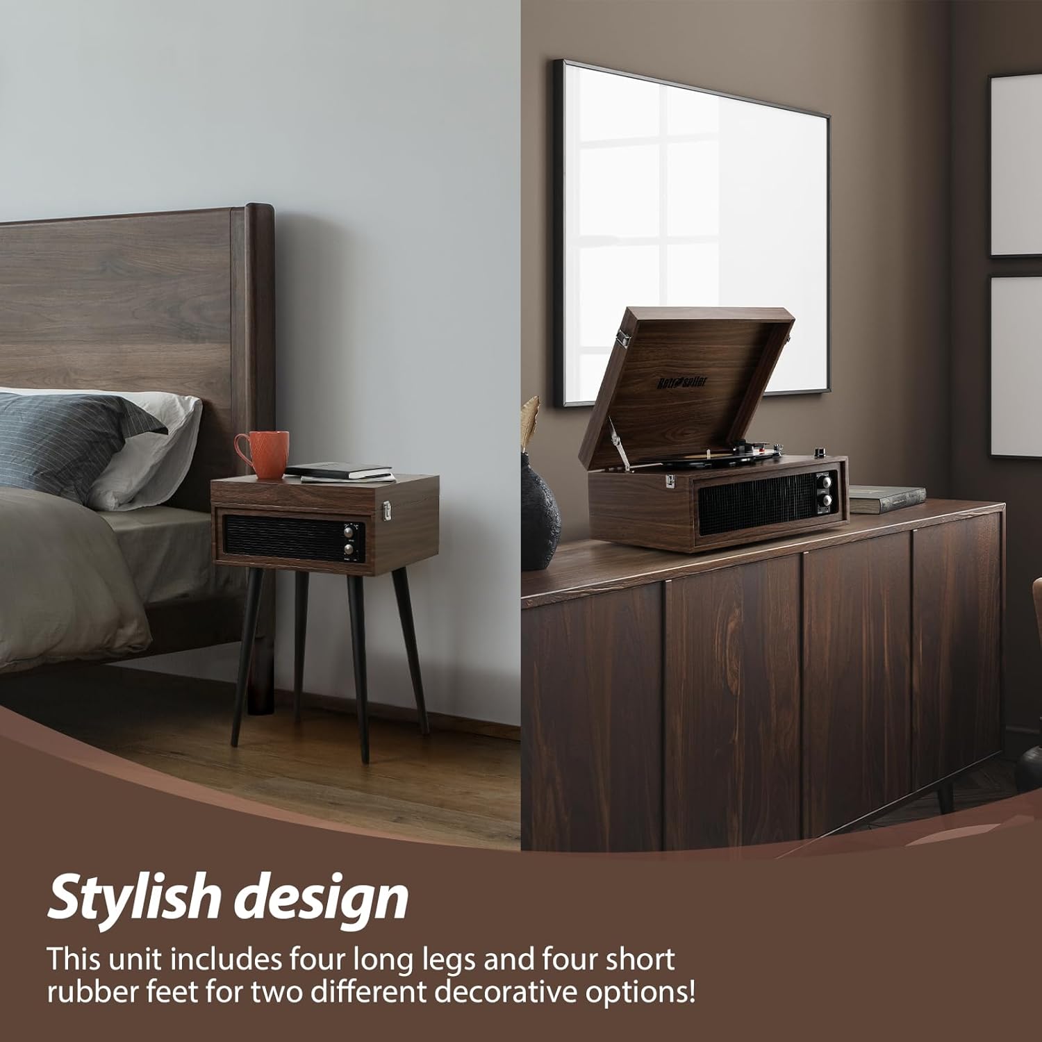 3 Speed Bluetooth Record Player with Legs USB Recorder