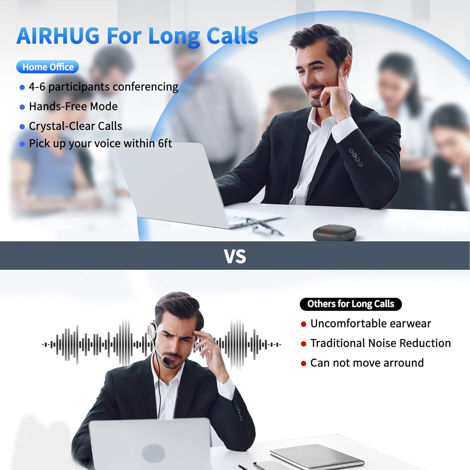USB Bluetooth Conference Speakerphone 360 Mic Noise Cancel