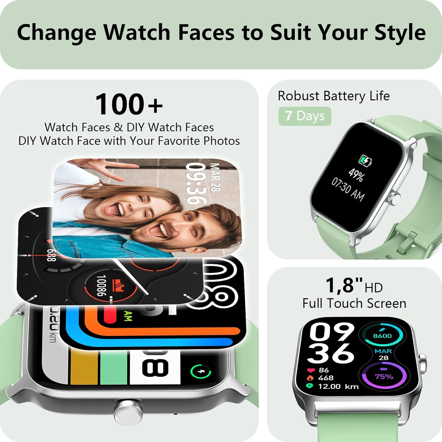 Smart Watch Bluetooth Call Alexa Fitness Tracker Green