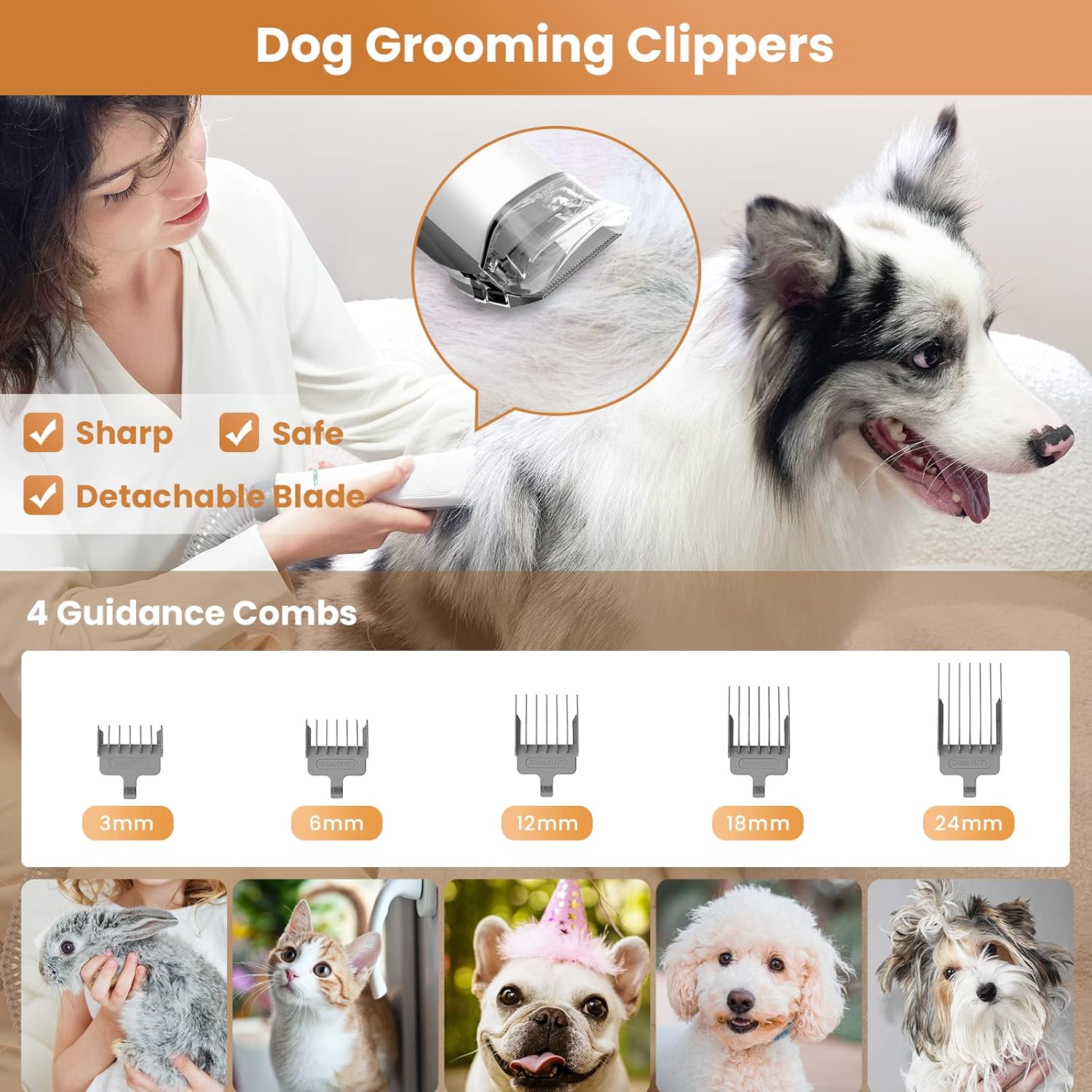 Dog Grooming Vacuum Kit 11 Tool Quiet Trimmer Thick Hair