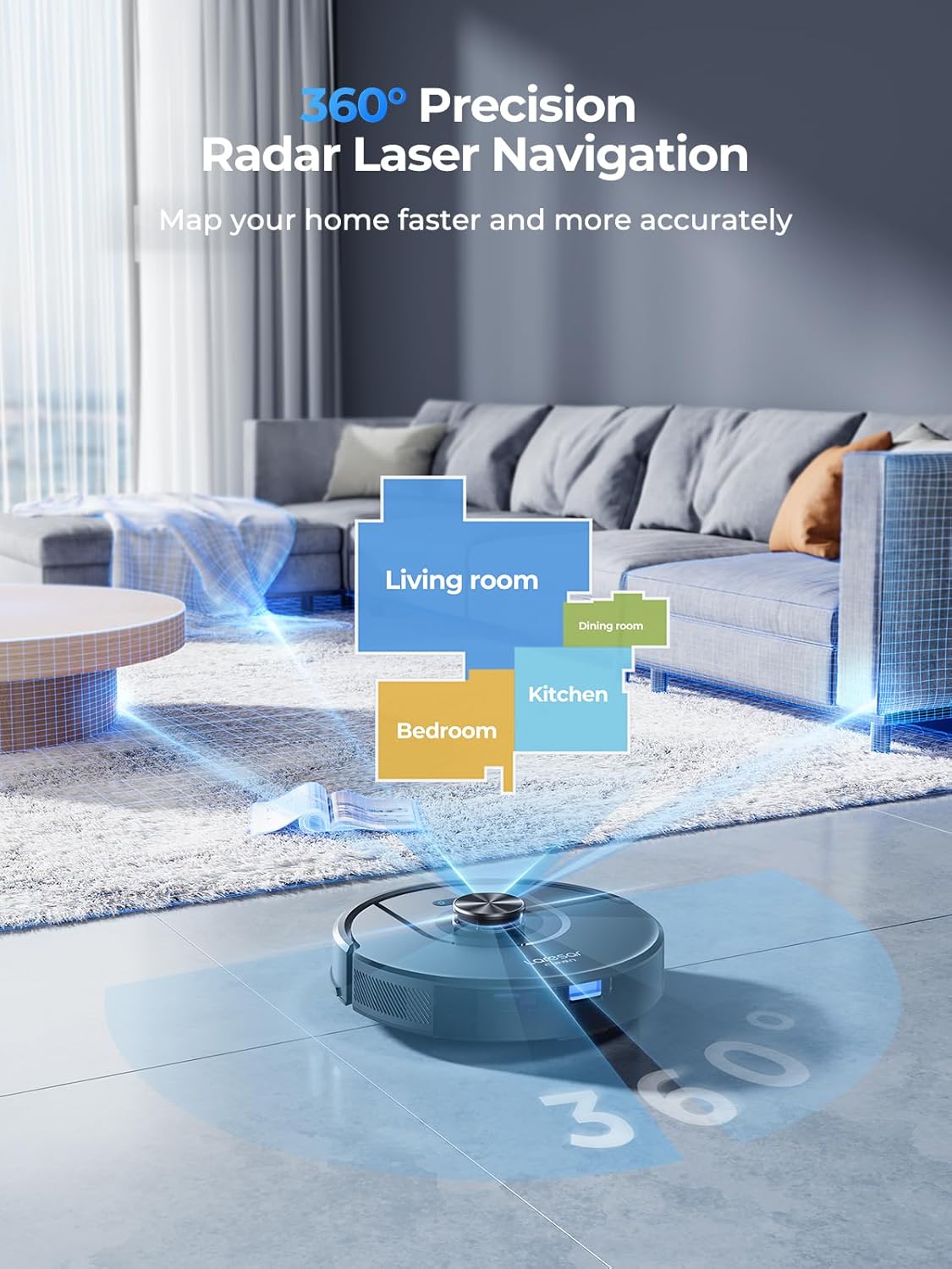 Robot Vacuum Mop 7000Pa LiDAR Mapping App Voice Control 180Min