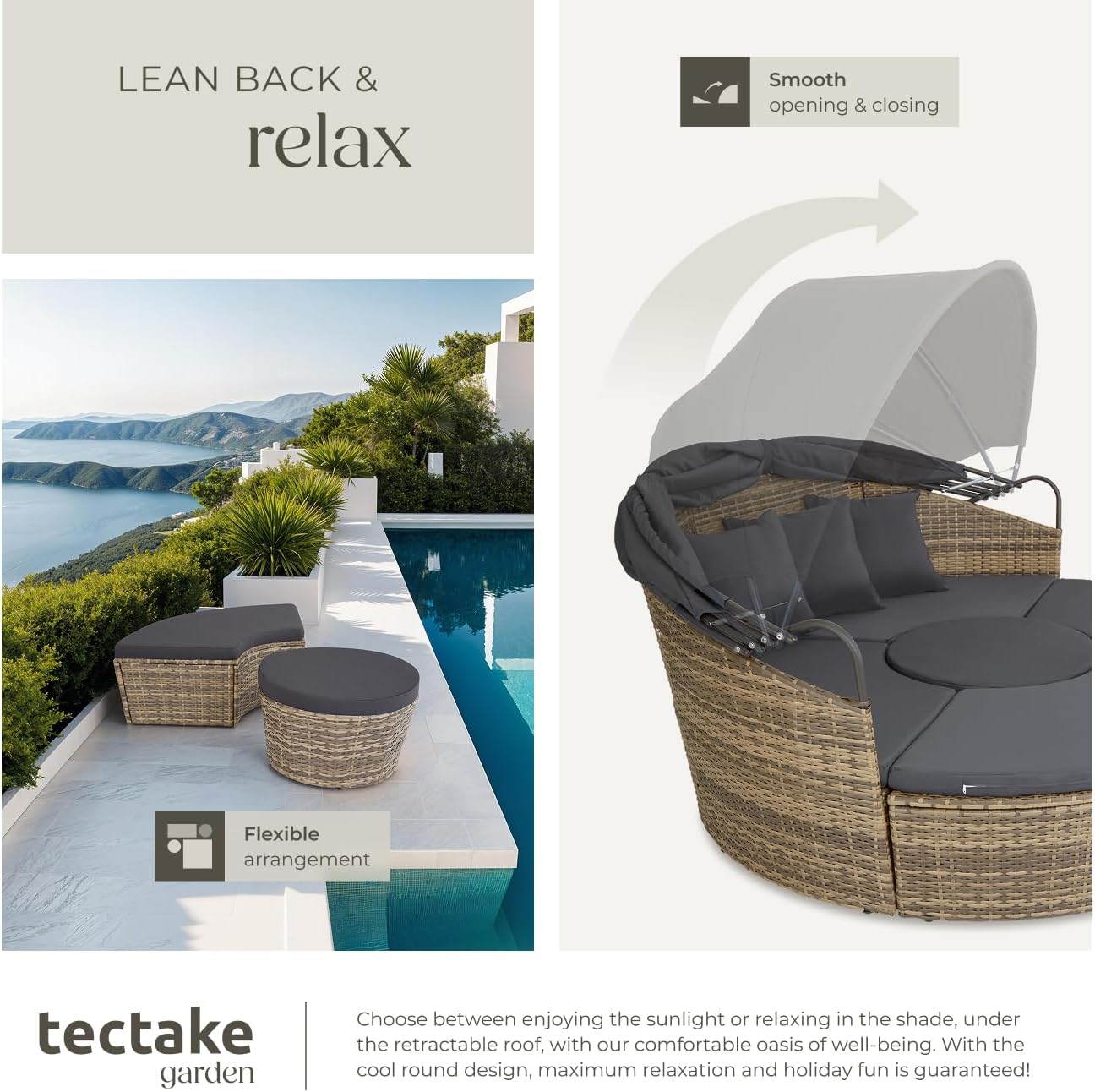5 Piece Modular Rattan Daybed Set Canopy Nature